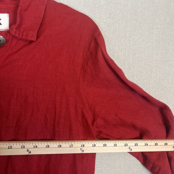 Flax Linen Womens Sz Petite Large Button Up Shirt Jacket Shacket Red Long Sleeve - Picture 6 of 7
